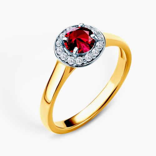 Pierścionek zaręczynowy SAVICKI: dwukolorowe złoto, rubin, diamenty